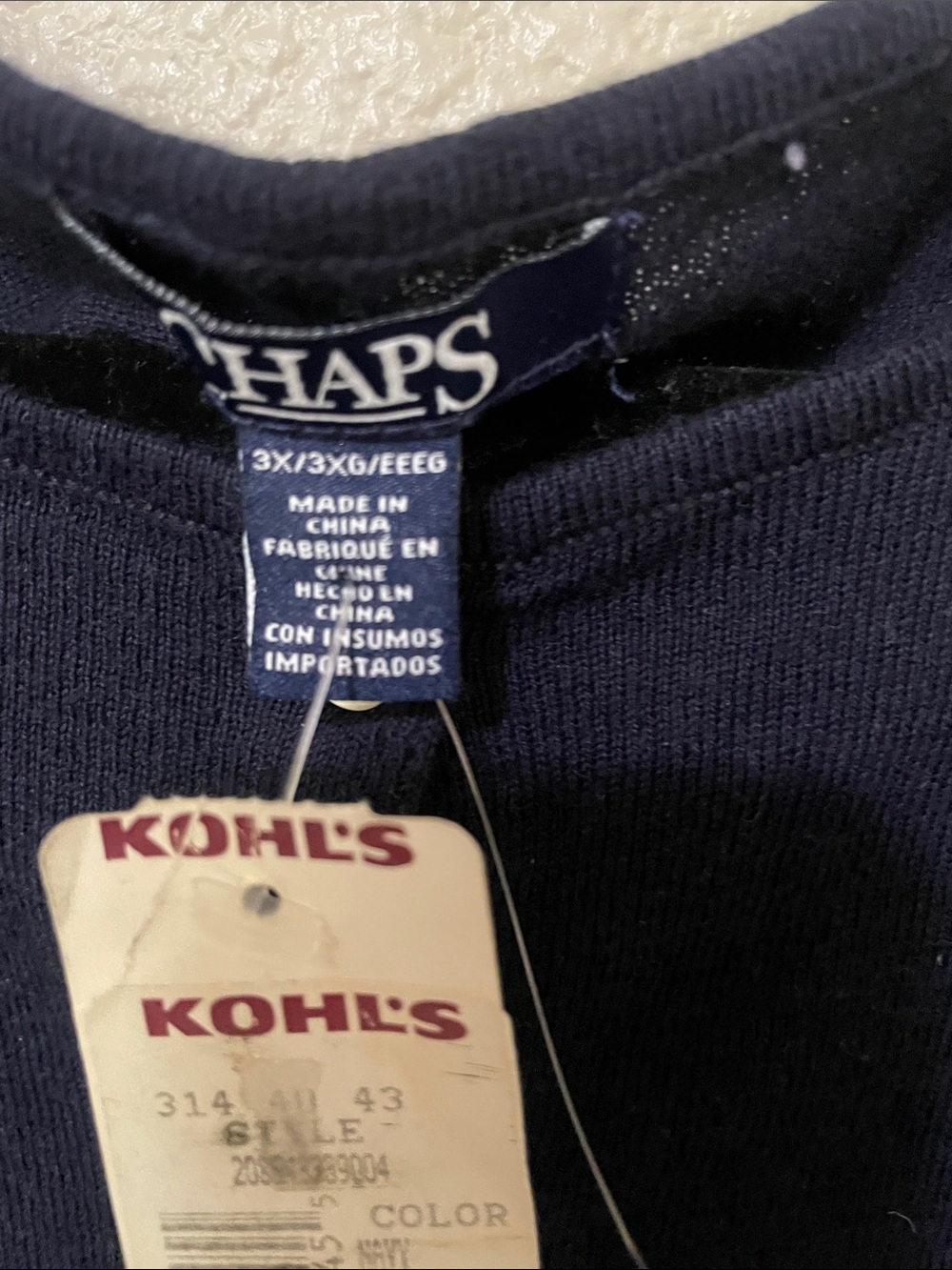 BNWT Chaps Women's Navy Button-Down Crewneck Sweater, size 3X